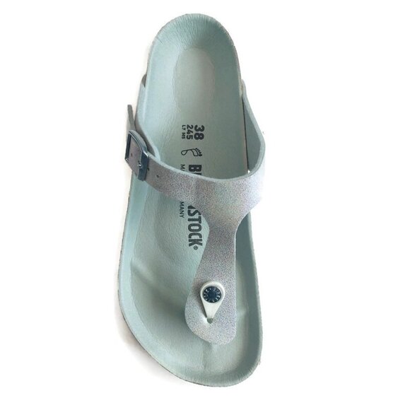 Birkenstock Womens Sz 7 Gizeh Vegan Sandals EU 38 Iridescent Matcha Regular Fit - Picture 3 of 11